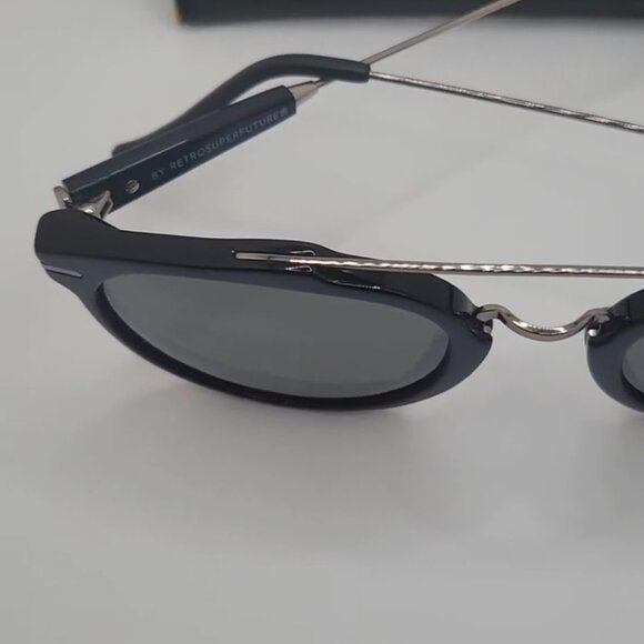 New RetroSuperFuture Men's Dark Blue Chrome Silver Small to Med Sunglasses Italy - Picture 4 of 5